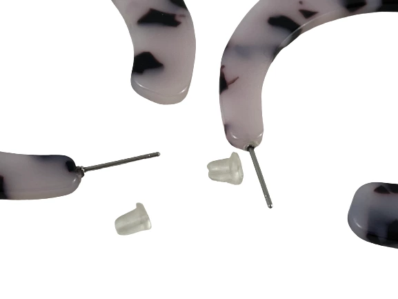 Round Pattern Hoop Loop Earrings Pierced White Black Animal Print Open