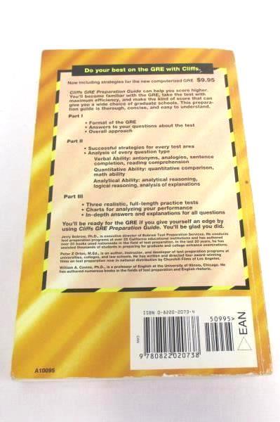 Cliffs GRE Preparation Guide Book Graduate Record Examination General Test 5th