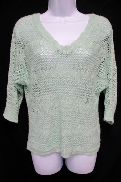 Maurices Sz Small Open Knit Pullover Sweater Mint Green V Neck Swim Suit Cover