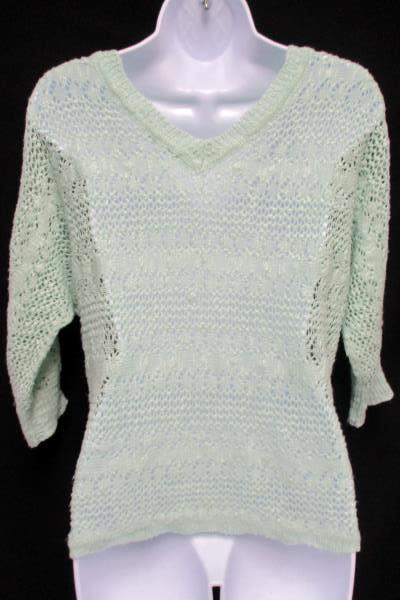 Maurices Sz Small Open Knit Pullover Sweater Mint Green V Neck Swim Suit Cover