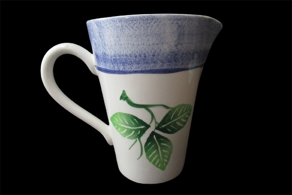 Hand Painted Ceramic Pitcher Italy Orange Lime 8.5in Handle