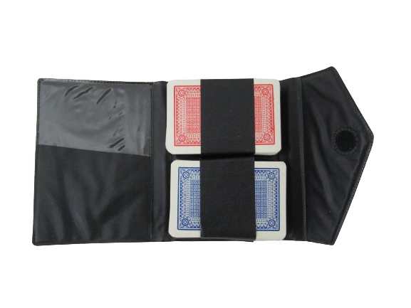 Vintage Travel Size Playing Cards 2 Decks With Black Vinyl Folding Case Red Blue