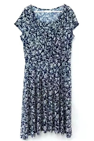 Vintage Miss Dorby Blue And White Floral Dress Women's Size 18 Stretch Frabric