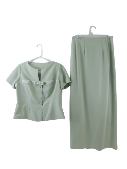 Vintage Watters & Watters Sage Green Top & Maxi Skirt Set Women's Size 16 Bow