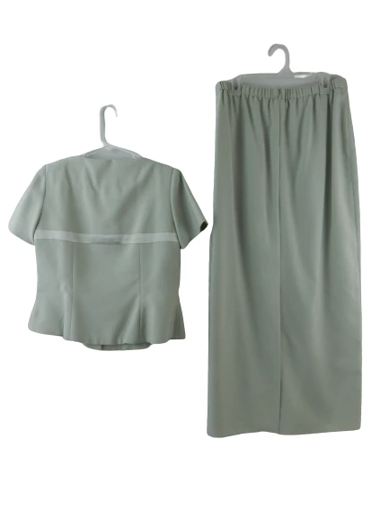 Vintage Watters & Watters Sage Green Top & Maxi Skirt Set Women's Size 16 Bow
