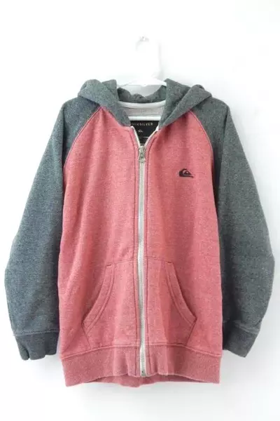 Quiksilver Full Zip Hooded Sweater US Kid's Boy's Size 7X Gray Red Logo Fleece