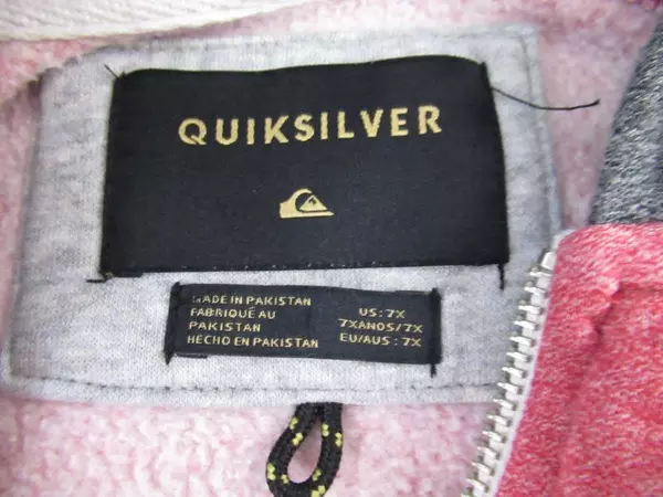 Quiksilver Full Zip Hooded Sweater US Kid's Boy's Size 7X Gray Red Logo Fleece