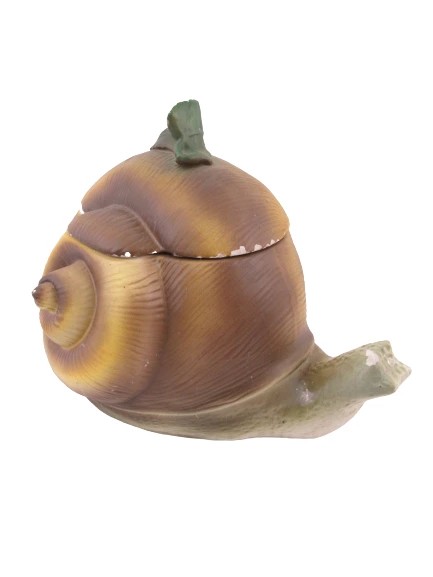 Vintage Ceramic Snail Cookie Jar Rare Green Brown Flaw Leaf Shell Embossed Base