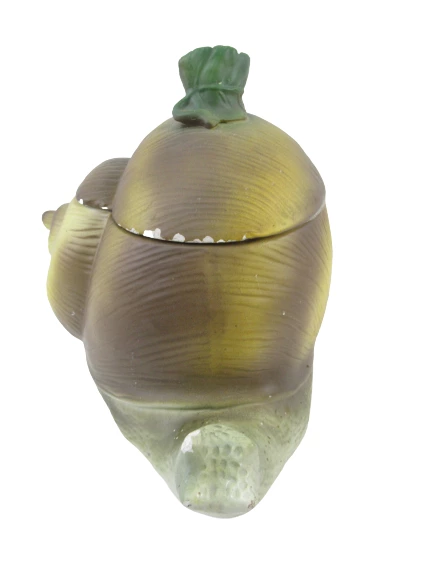 Vintage Ceramic Snail Cookie Jar Rare Green Brown Flaw Leaf Shell Embossed Base