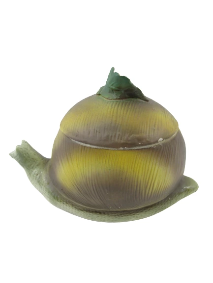 Vintage Ceramic Snail Cookie Jar Rare Green Brown Flaw Leaf Shell Embossed Base