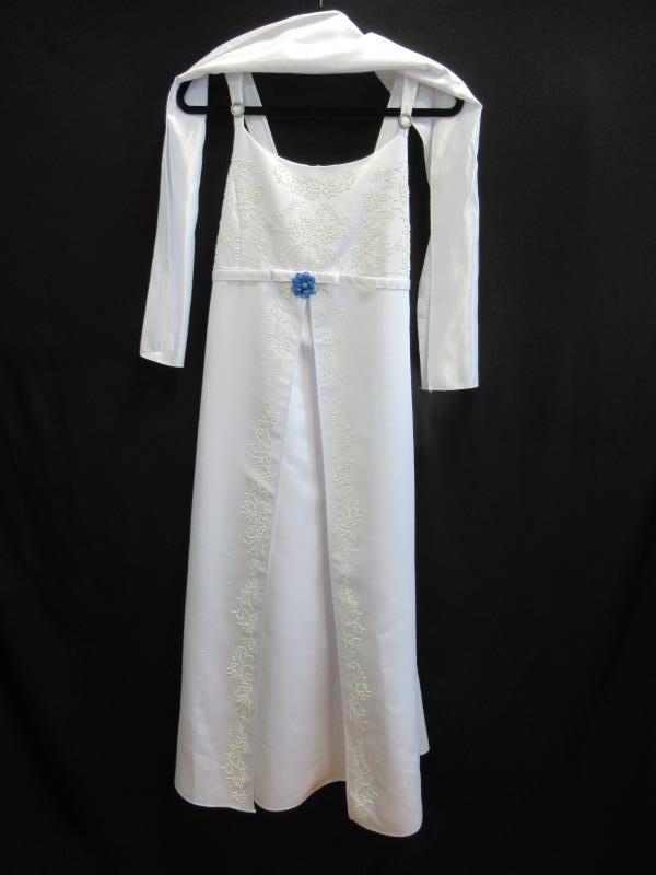 Kids Love Fashion Formal Dress Communion White Beads Sash Blue Flower Girls 18