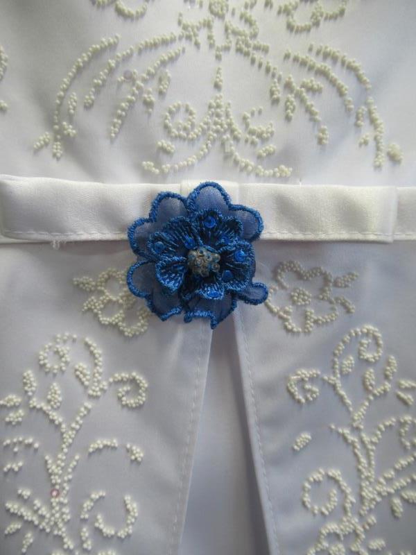 Kids Love Fashion Formal Dress Communion White Beads Sash Blue Flower Girls 18