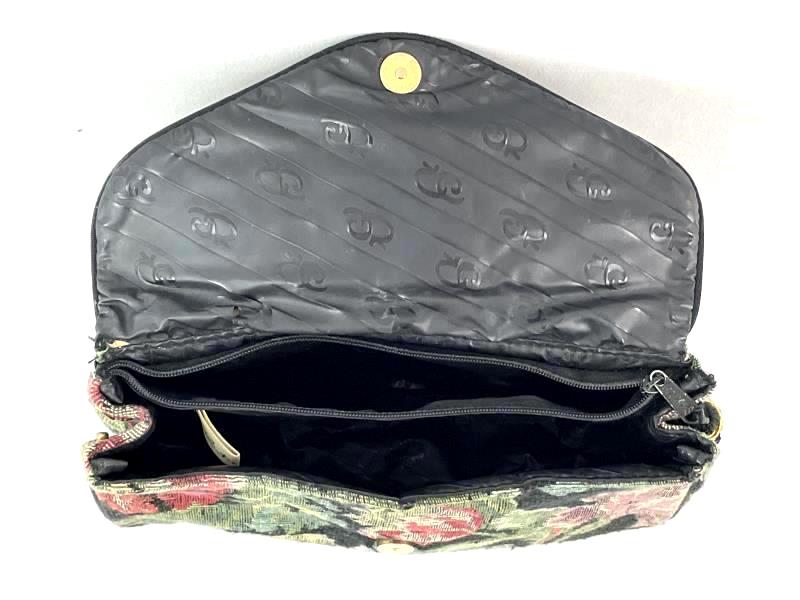 Vintage Oscar De La Renta Tapestry Style Clutch Handbag Lined Floral Black Green