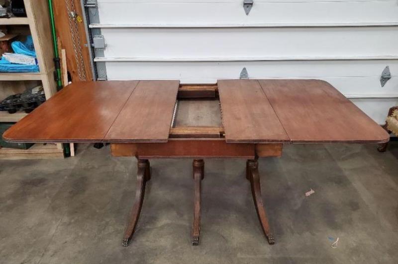 Mid Century Clawfoot Dining Table Wooden With Leaves Drop Sides