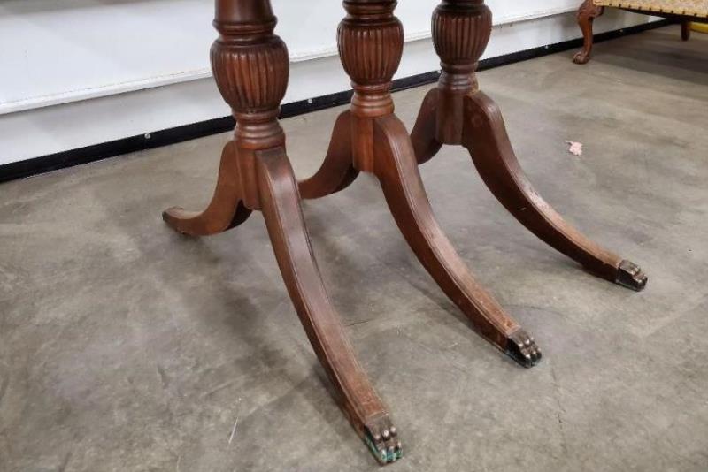 Mid Century Clawfoot Dining Table Wooden With Leaves Drop Sides