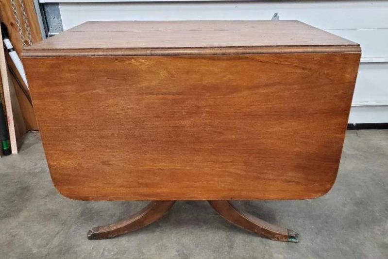 Mid Century Clawfoot Dining Table Wooden With Leaves Drop Sides
