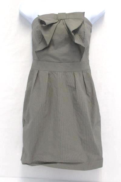 Kes Strapless Dress Mini Bow Front Gray Pinstripe Women's Size 9