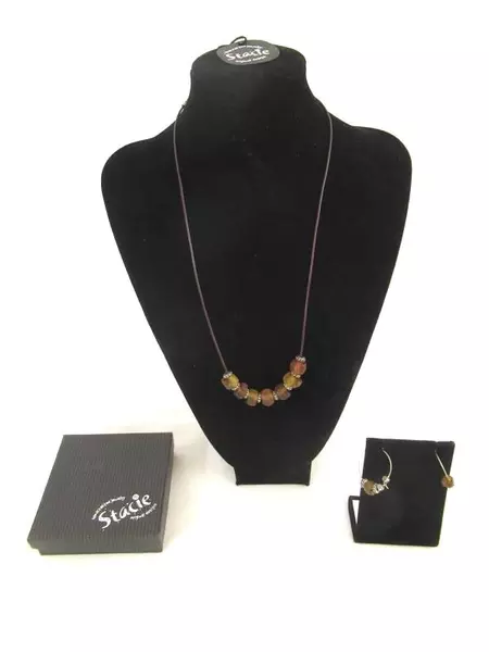 Hand Crafted Stacie Original Designs Glass And Metal Bead Necklace Hoop Earrings