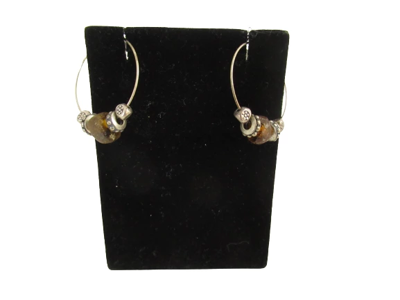 Hand Crafted Stacie Original Designs Glass And Metal Bead Necklace Hoop Earrings