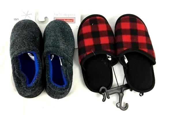 Holiday Tradition Slippers Blue Dark Gray Children's Boy's Size 13/1 Plush