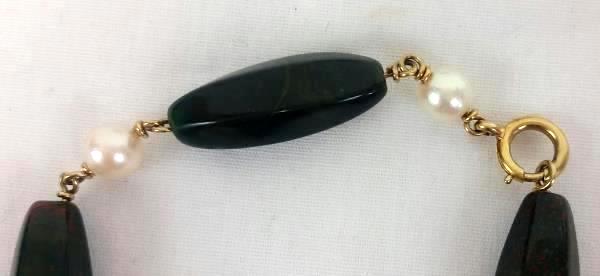 Vintage Austrian Dark Green & Pearl Bracelet w/ Gold Tone Clasp Made In Austria