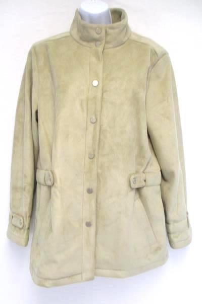 Women's Calvin Klein Tan Suede Snap Jacket Coat Designer Warm Size Large