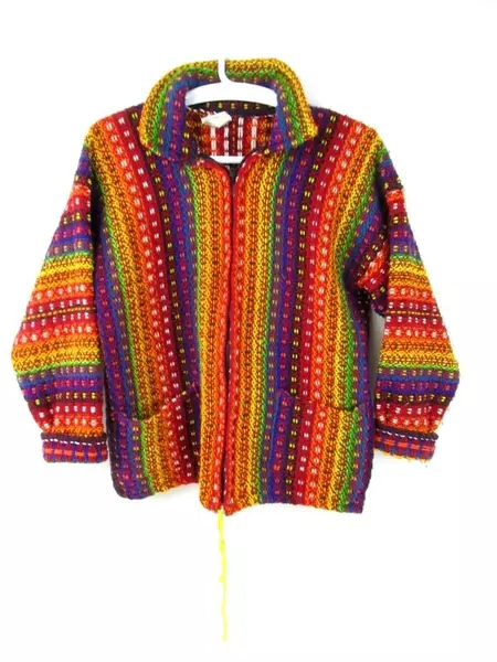 Berho Bros. Int. Wool Knit Coat Zip Up Ecuadorian Colorful Large Size Unisex