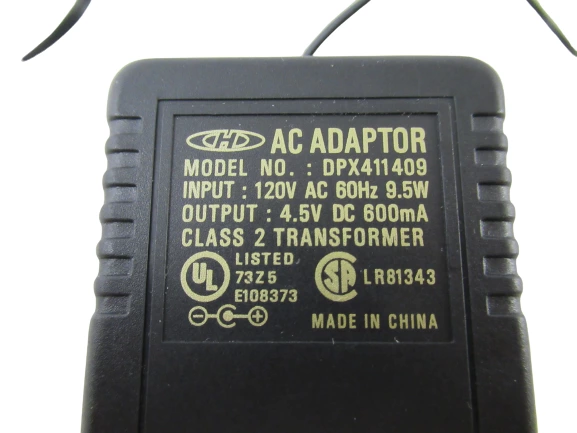 CHD AC Adaptor 4.5VDC 600mA Class 2 Transformer- DPX411409 120V AC 60Hz 9.5W