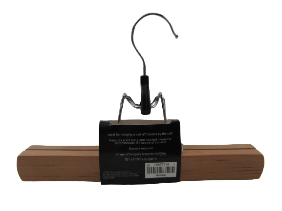 The Container Store Natural Wood Trouser Clamp Hanger Pants NWT Metal Hook