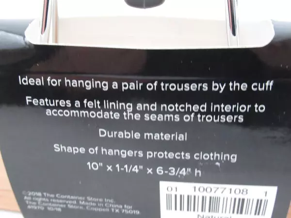 The Container Store Natural Wood Trouser Clamp Hanger Pants NWT Metal Hook