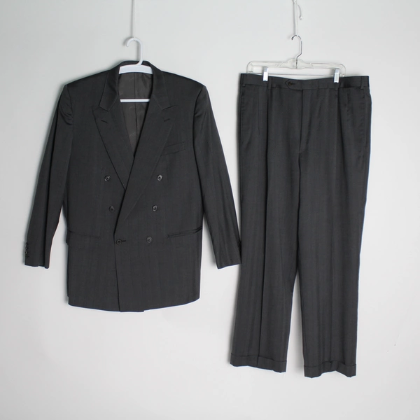 Vtg Belvest Tailored Men Gray Suit Set Men's Sz 56 Super 100s Wool Worsted Italy