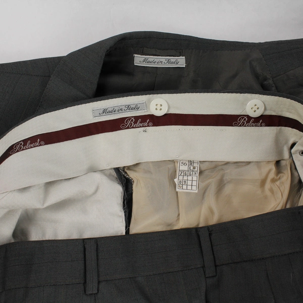 Vtg Belvest Tailored Men Gray Suit Set Men's Sz 56 Super 100s Wool Worsted Italy