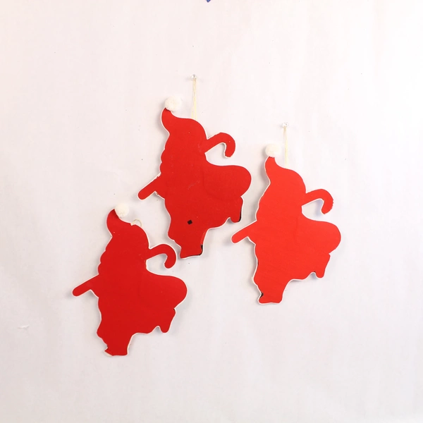 Set of 3 Vintage MCM Padded Fabric Hanging Santas Wall Decor Ornaments Retro