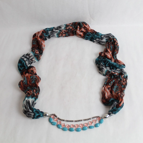 Boho Infinity Scarf Wrap Shawl Salmon Blue Black with Beading Accents