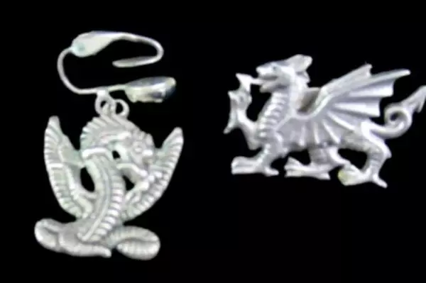 Lot of 4 Vintage Dragon Jewelry Pieces Necklace Pin Back Clip On Earring Pendant