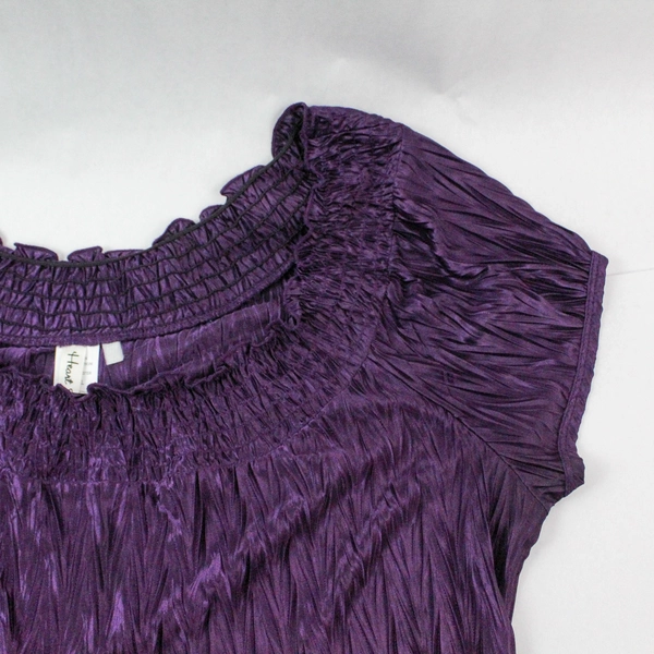 Heart Soul Top Women's Size XL Purple Crinkled Boat Neck Short Sleeves Pullover