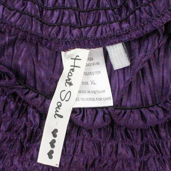 Heart Soul Top Women's Size XL Purple Crinkled Boat Neck Short Sleeves Pullover