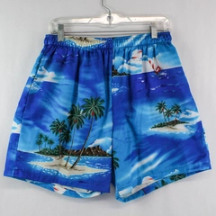 Casual Wear Hawaii Men's L Blue Palm Tree Shorts Swimwear Drawstring