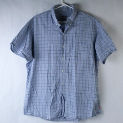 Izod Men's Casual Button Down Shirt XL Plaid Blue Black White Short Sleeve
