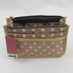 Vercord Purse Organizer Insert Brown Beige Polka Dots Multiple Compartments