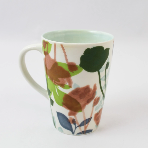 Starbucks 2009 Floral Coffee Mug Cup Blue Tint Kitchen Collectible 5" Tall