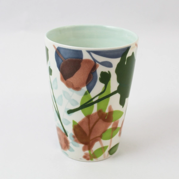 Starbucks 2009 Floral Coffee Mug Cup Blue Tint Kitchen Collectible 5" Tall