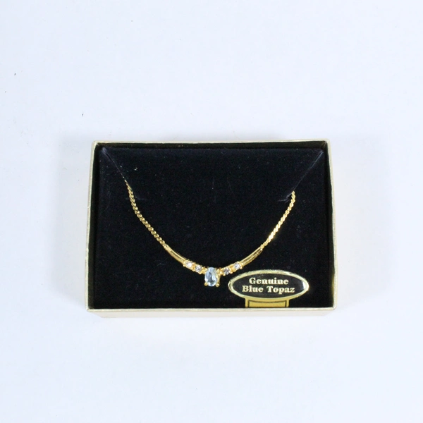 Alexandria Gems Gold Tone Blue Topaz And Cubic Zirconia Necklace 18.75 Inch