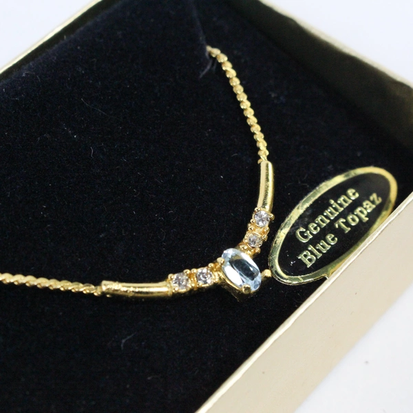 Alexandria Gems Gold Tone Blue Topaz And Cubic Zirconia Necklace 18.75 Inch