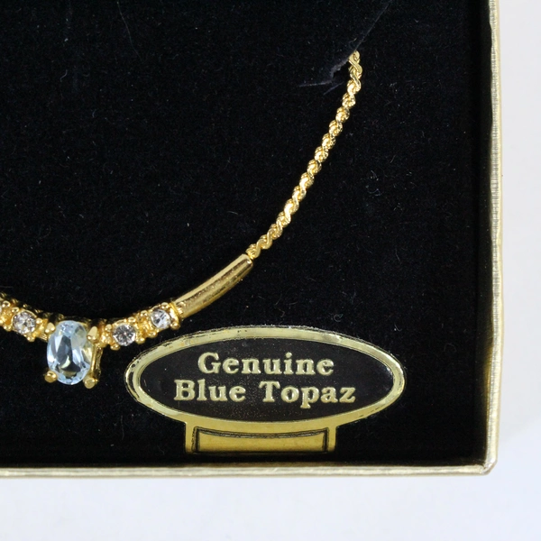 Alexandria Gems Gold Tone Blue Topaz And Cubic Zirconia Necklace 18.75 Inch