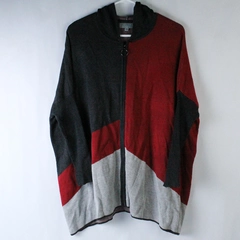 Joseph A Sweater Men's Size S Red Black Gray Full Zip Hooded Long Sleeves Casual