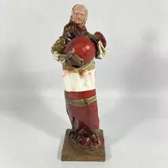 Mexican Paper Mache Figurine of Older Woman with Water Jug 13.25" Tall