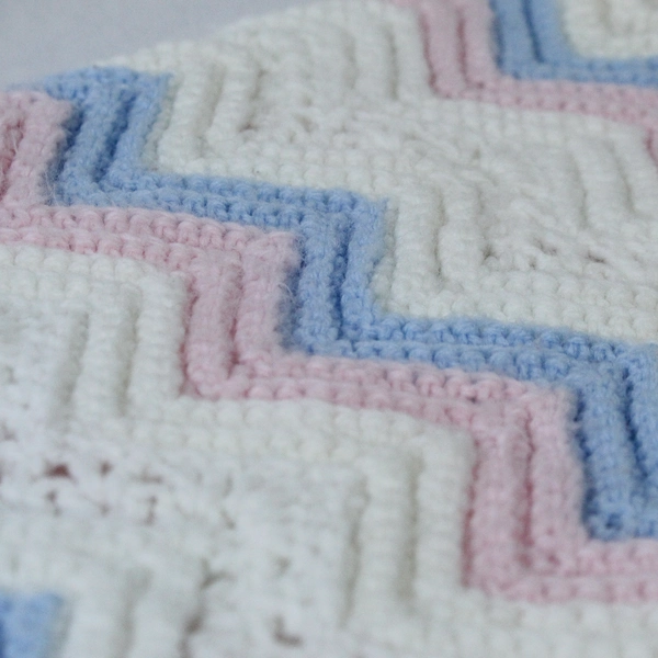 Vintage Handmade Crocheted Baby Blanket Pink Blue White Home Decor Bedding