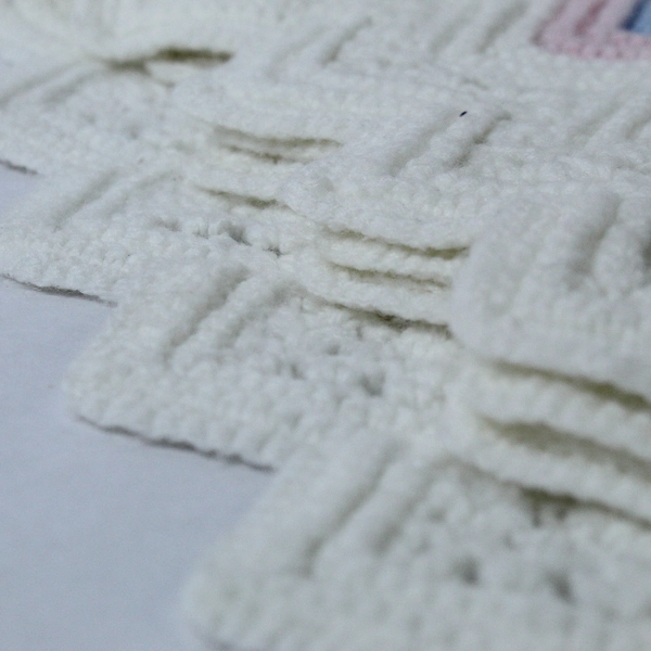 Vintage Handmade Crocheted Baby Blanket Pink Blue White Home Decor Bedding