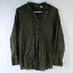 Eddie Bauer Women's XLP Dark Green Button-Up Long Sleeve Shirt Top